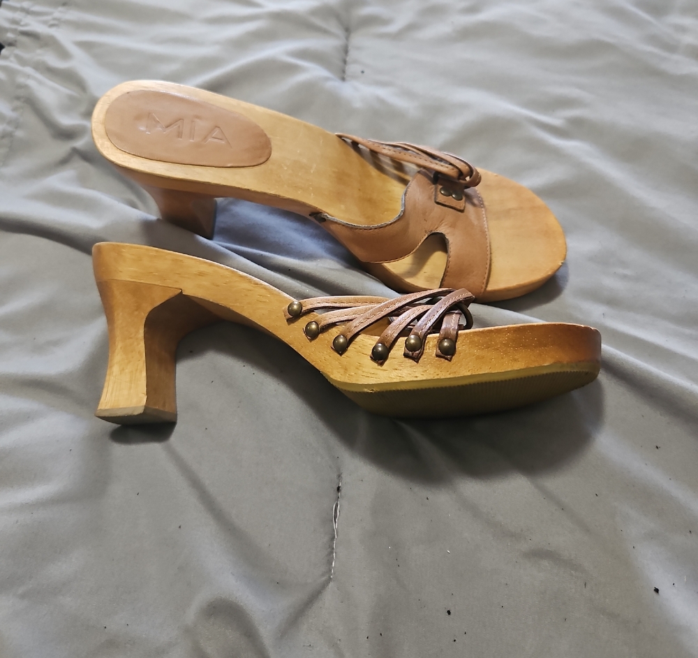 MIA Tan Leather Heeled Mules